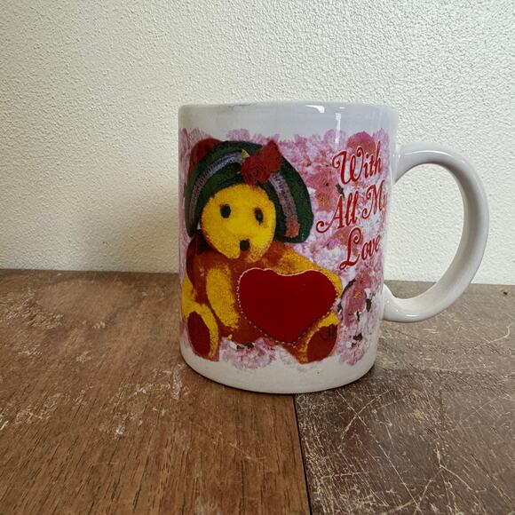 1998 VINTAGE Teddy Bear With all‎ my Love Burgundy Heart Valentine Coffee Mug - Picture 6 of 7